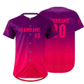 Camiseta de béisbol personalizada color morado fucsia con degradado uniformes de equipo personalizados con nombre y número