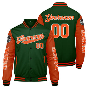 Chaquetas universitarias personalizadas de color verde oscuro y naranja para hombres & mujeres y jóvenes & Chaquetas Letterman personalizadas