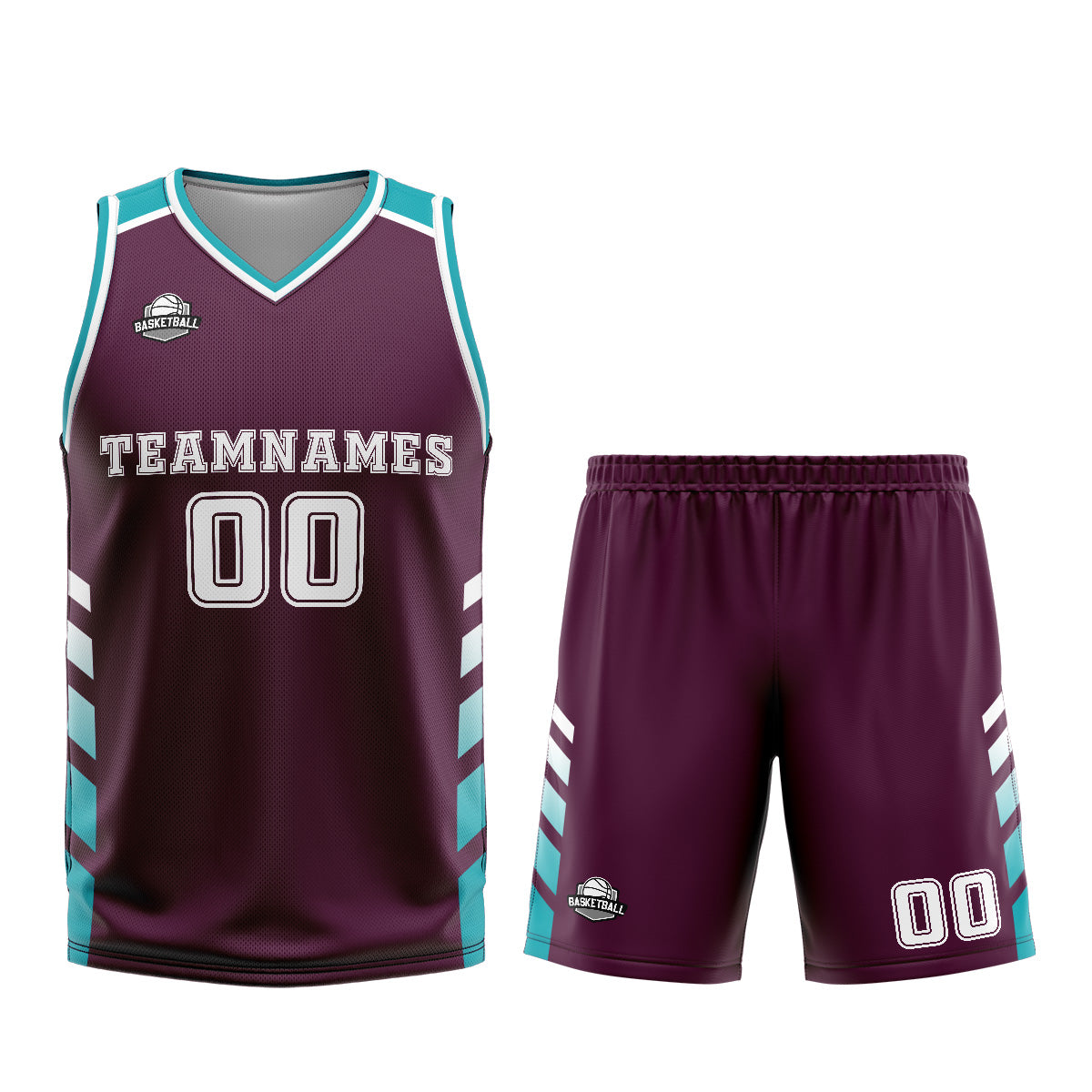 Uniforme de baloncesto personalizado en color morado cian con tu logotipo-nombre y número impresos