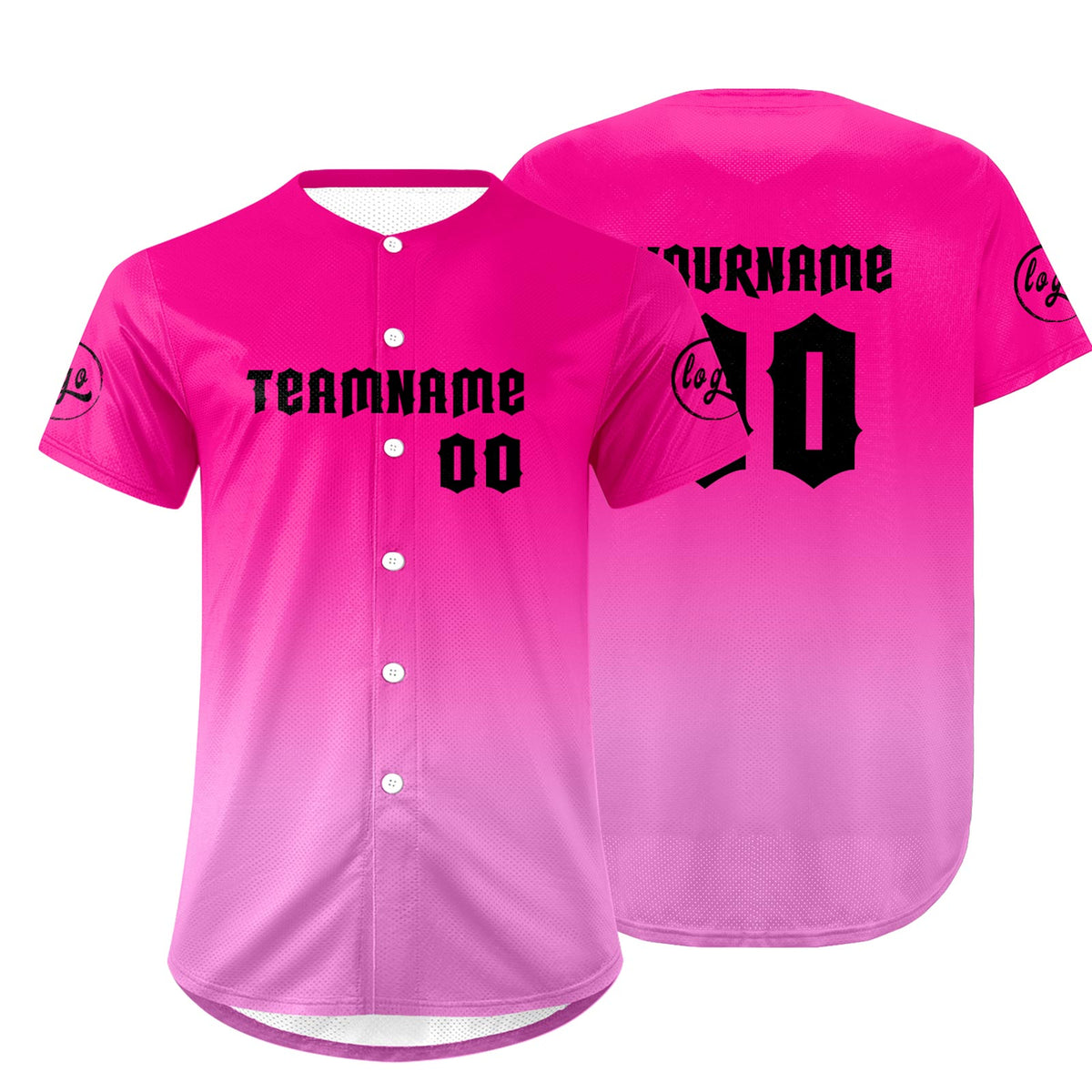 Camiseta de béisbol rosa fucsia personalizada con dise?o degradado uniformes de equipo con nombre y número