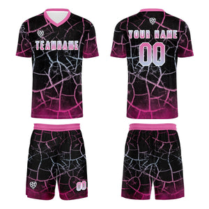 Conjunto personalizado de camiseta de fútbol negra y rosa para niños y adultos