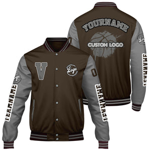 Chaquetas universitarias personalizadas en color marrón y gris mate para hombres & mujeres y jóvenes & Chaquetas Letterman personalizadas