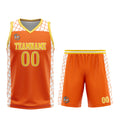 Uniforme de baloncesto personalizado de color naranja y amarillo con tu logotipo-nombre y número impresos