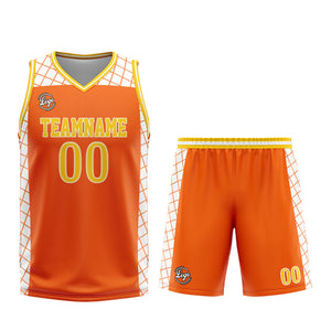 Uniforme de baloncesto personalizado de color naranja y amarillo con tu logotipo-nombre y número impresos