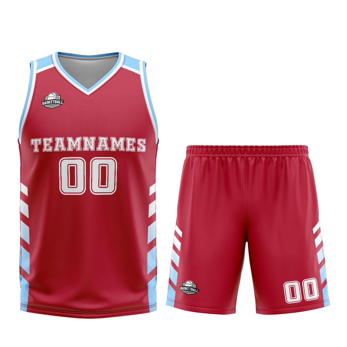 Uniforme de baloncesto personalizado rojo y azul con tu logotipo-nombre y número impresos