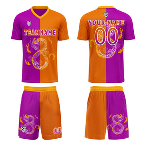 Conjunto personalizado de camiseta de uniforme morado y naranja para niños y adultos
