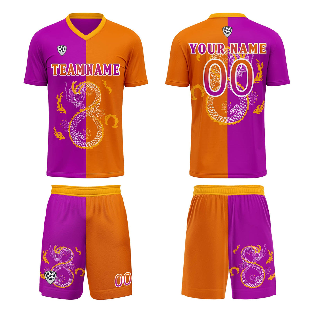 Conjunto personalizado de camiseta de uniforme morado y naranja para niños y adultos