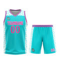 Uniforme de baloncesto rosa cian personalizado con tu logotipo-nombre y número impresos