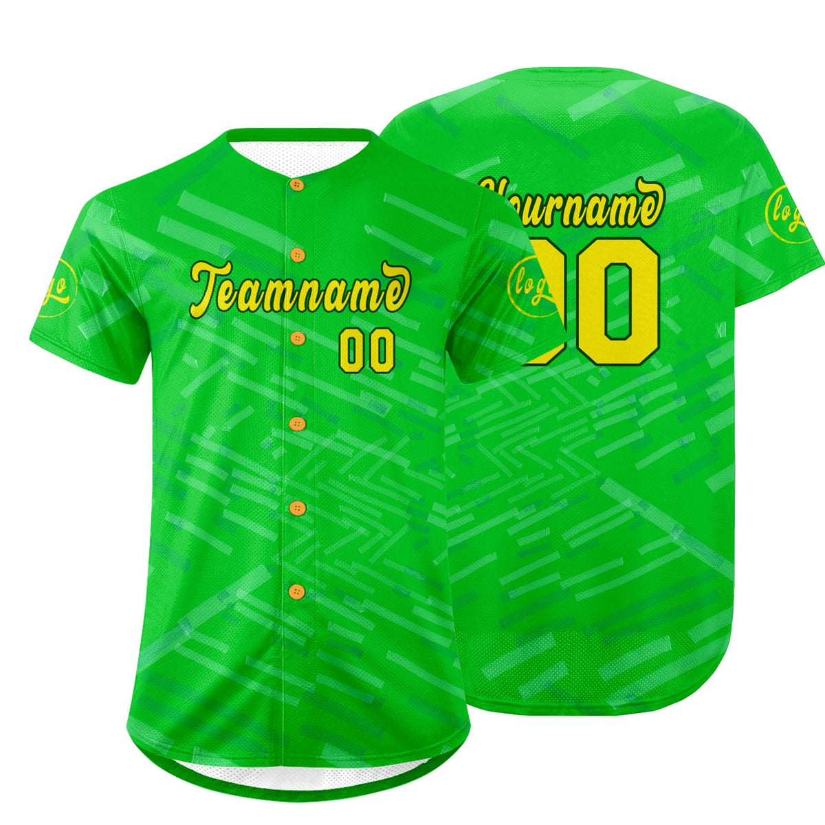 Camiseta de béisbol personalizada verde y amarilla con degradado uniformes de equipo con nombre y número