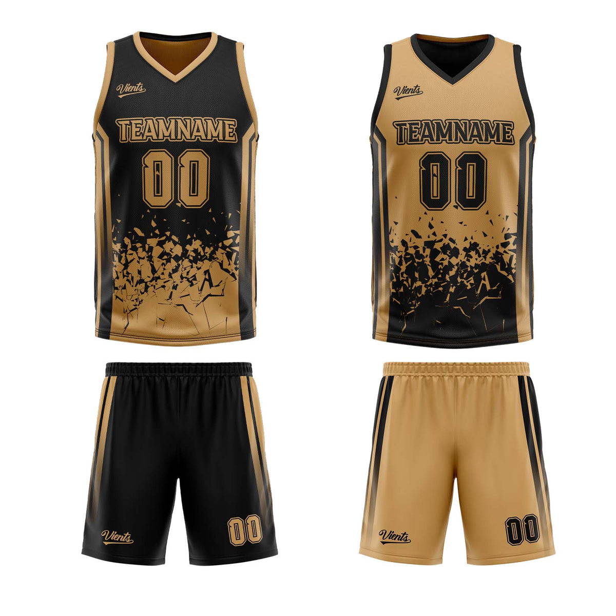 Traje de baloncesto reversible marrón y negro personalizado para adultos y niños