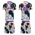 Conjunto personalizado de camiseta de uniforme morado y azul oscuro para niños y adultos