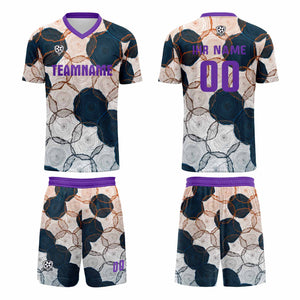 Conjunto personalizado de camiseta de uniforme morado y azul oscuro para niños y adultos