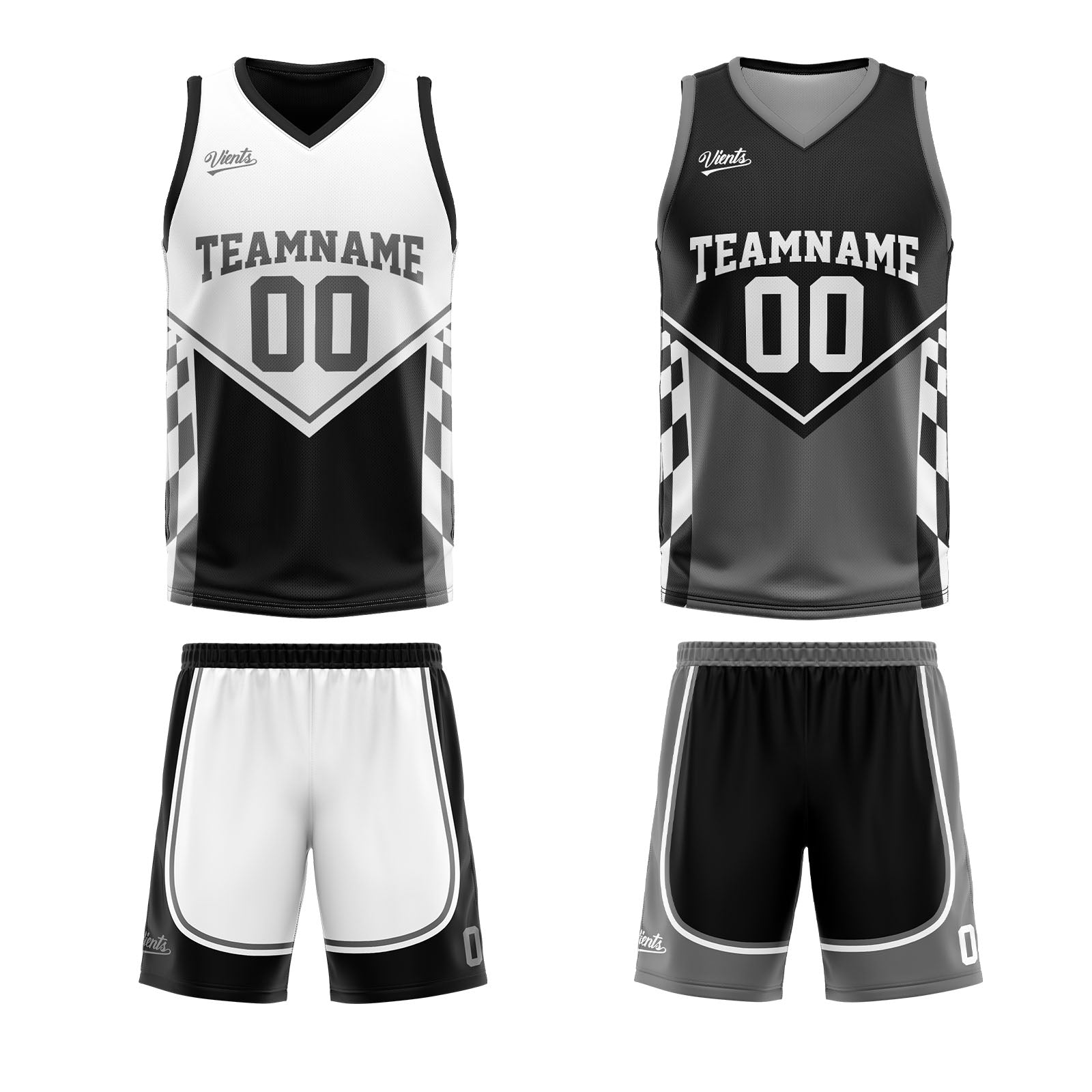 Traje de baloncesto reversible negro y gris personalizado para adultos y niños