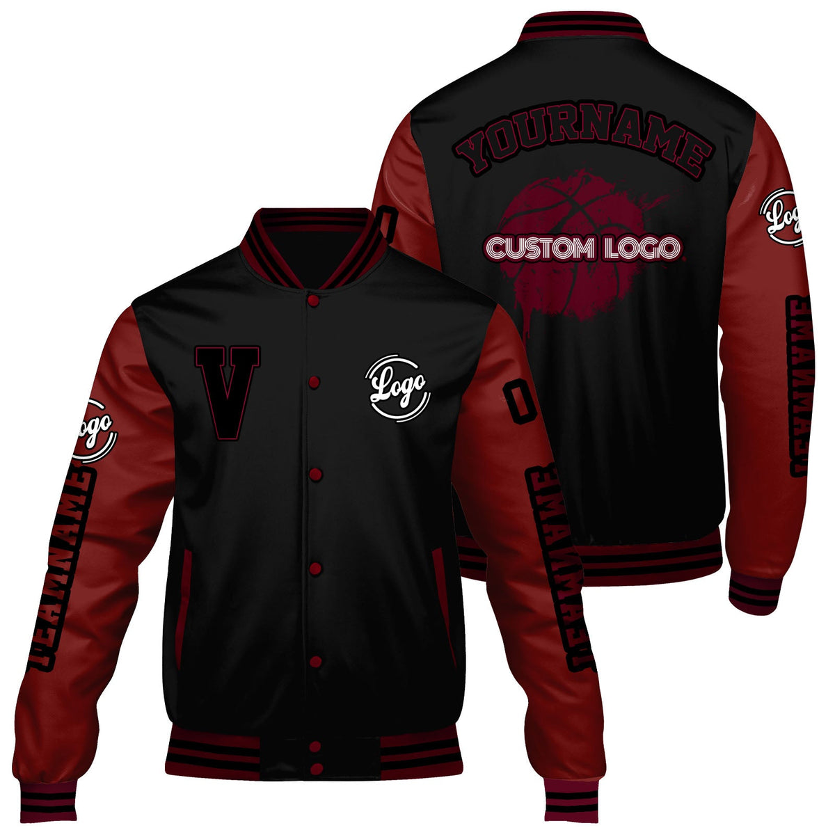 Chaquetas universitarias negras granates personalizadas para hombres & mujeres y jóvenes & Chaquetas Letterman personalizadas