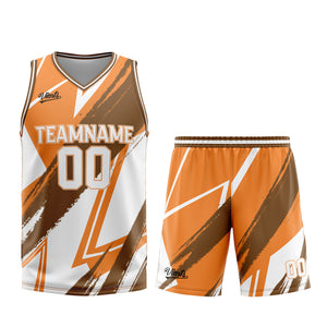 Uniforme de baloncesto personalizado de color naranja y marrón con tu logotipo-nombre y número impresos