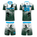 Conjunto personalizado de camiseta y uniforme verde y azul para niños y adultos
