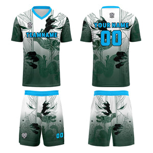 Conjunto personalizado de camiseta y uniforme verde y azul para niños y adultos