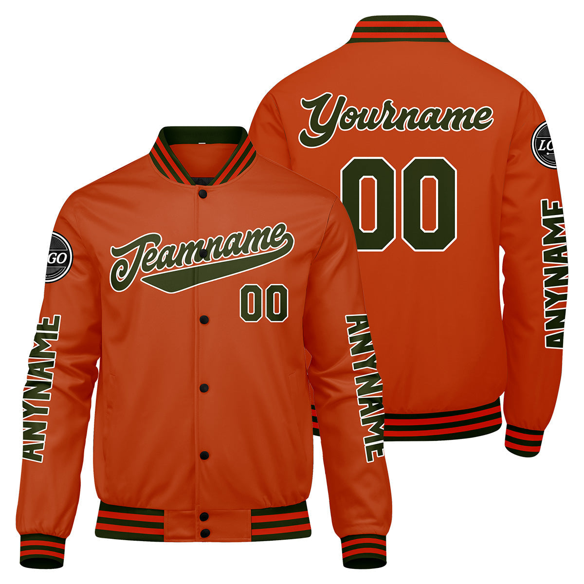 Chaquetas universitarias personalizadas de color verde oliva y naranja para hombres & mujeres y jóvenes & Chaquetas tipo Letterman personalizadas