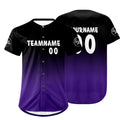 Camiseta de béisbol personalizada negra y morada con degradado uniformes de equipo personalizados con nombre y número