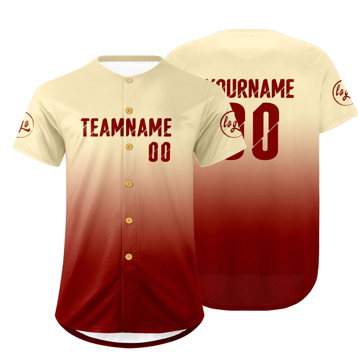 Camiseta de béisbol personalizada blanca y roja con degradado uniformes de equipo con nombre y número