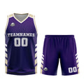Uniforme de baloncesto personalizado morado y blanco con tu logotipo-nombre y número impresos