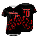 Camiseta de béisbol personalizada negra y roja con degradado uniformes de equipo con nombre y número