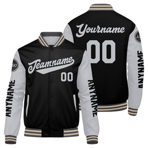 Chaquetas universitarias personalizadas en gris & negro y crema para hombres & mujeres y jóvenes & Chaquetas Letterman personalizadas