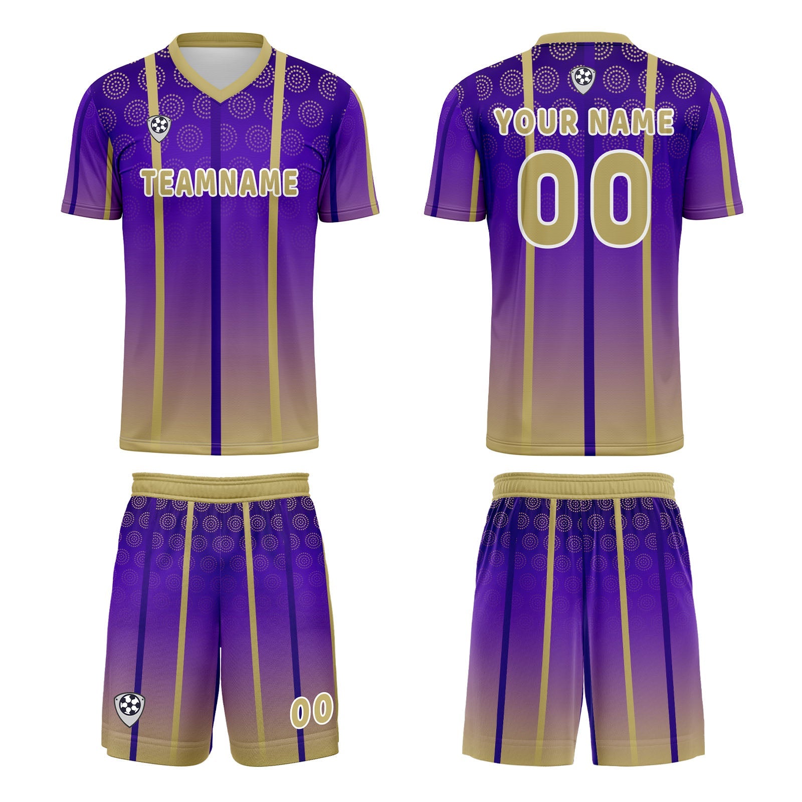 Conjunto personalizado de camiseta de uniforme morado y amarillo para niños y adultos