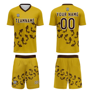 Conjunto personalizado de camiseta de fútbol amarilla para niños y adultos