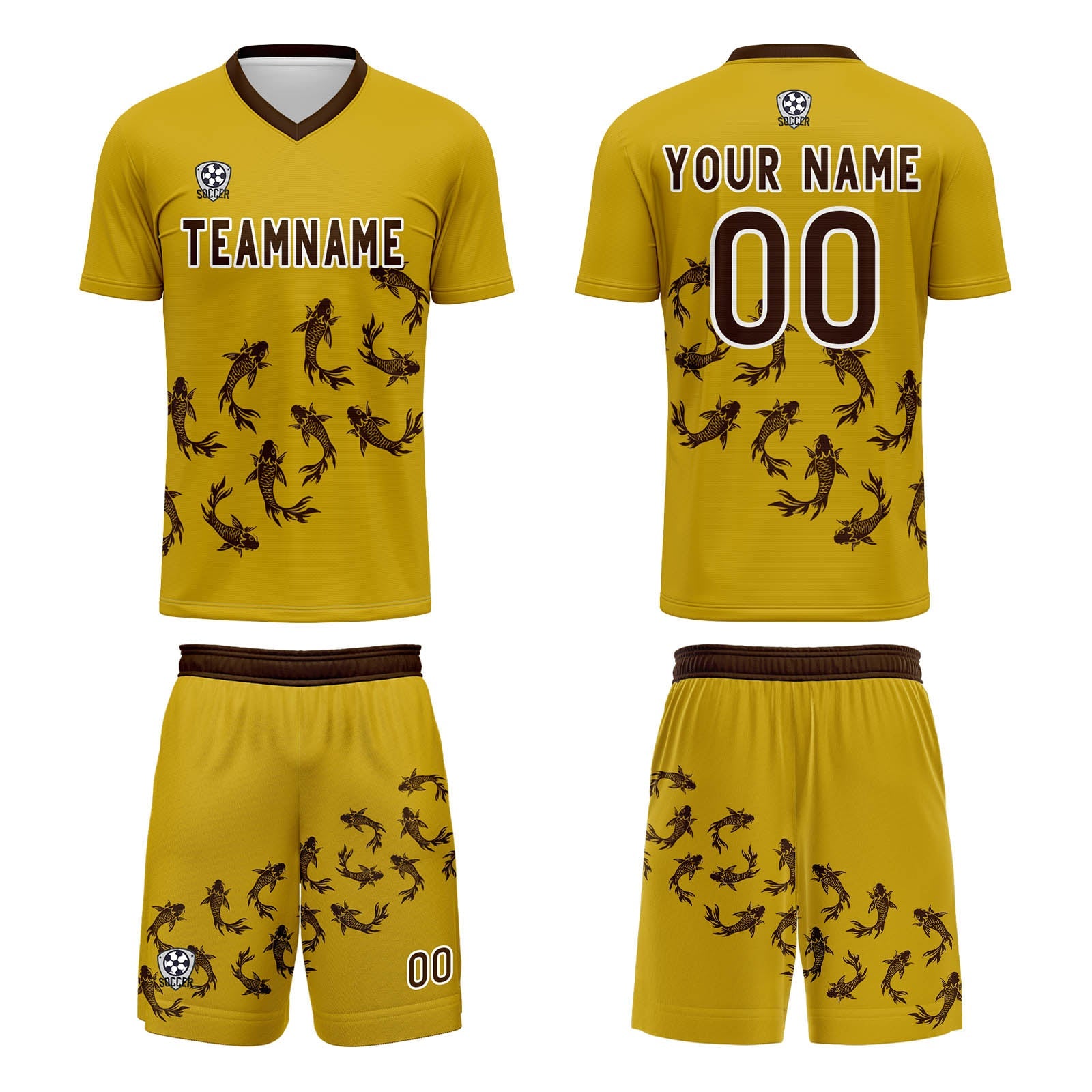 Conjunto personalizado de camiseta de fútbol amarilla para niños y adultos