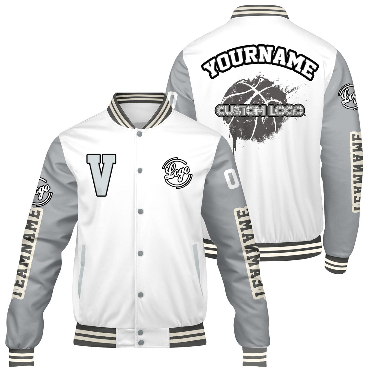 Chaquetas universitarias blancas y grises personalizadas para hombres & mujeres y jóvenes & Chaquetas Letterman personalizadas