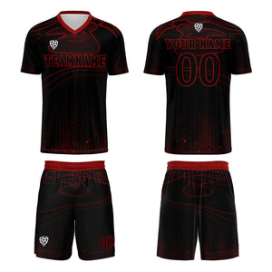 Conjunto personalizado de camiseta de fútbol negra y roja para niños y adultos
