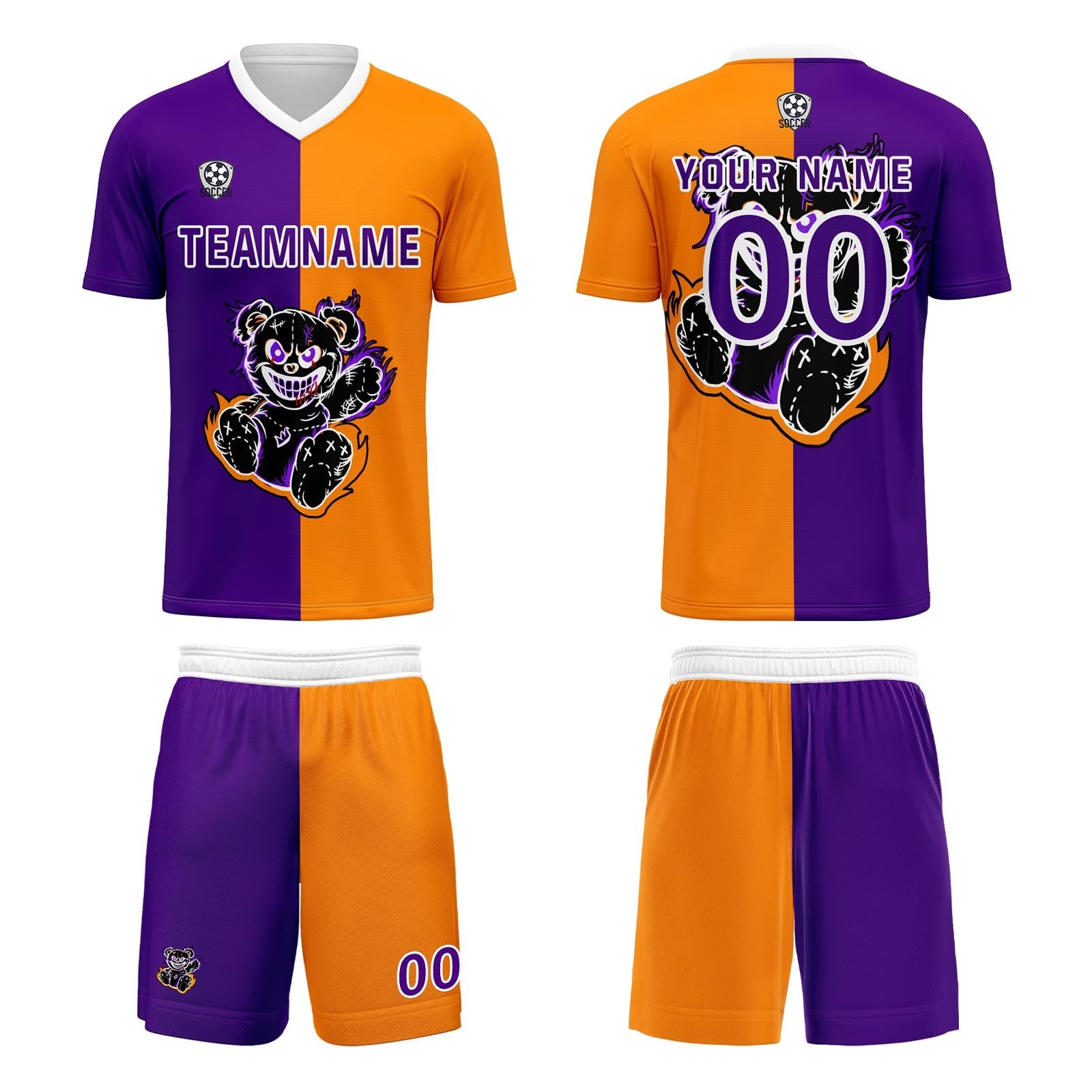 Conjunto personalizado de camiseta de fútbol morado y naranja para niños y adultos