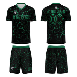 Conjunto personalizado de camiseta de fútbol negra y verde para niños y adultos
