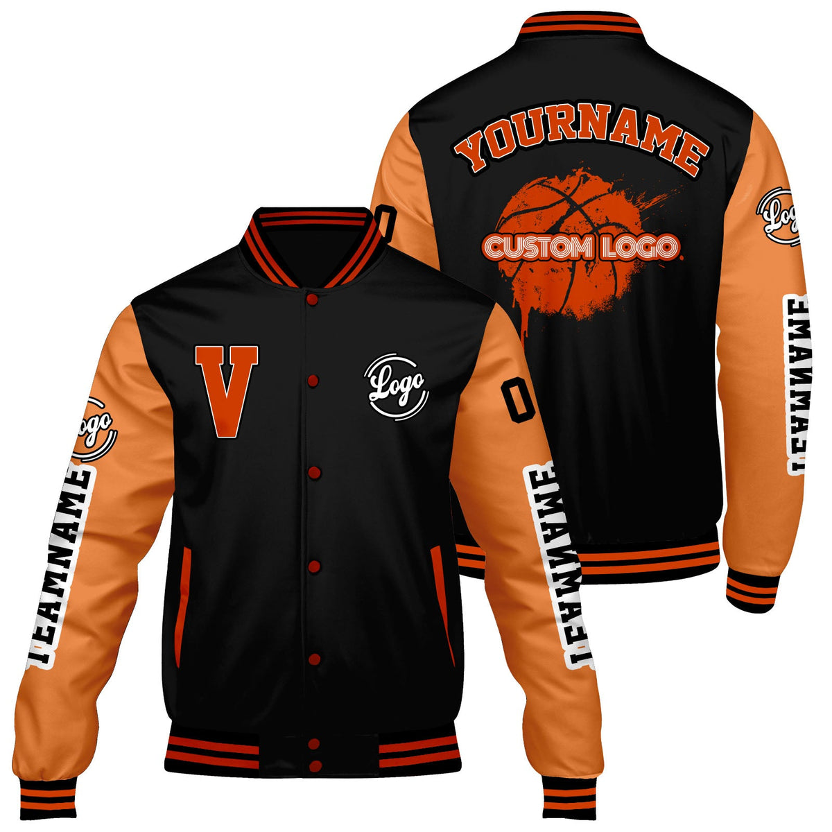 Chaquetas universitarias personalizadas negras y naranja mate para hombres & mujeres y jóvenes & Chaquetas Letterman personalizadas