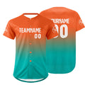 Camiseta de béisbol personalizada naranja y cian con degradado uniformes de equipo personalizados con nombre y número