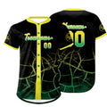 Camiseta de béisbol personalizada negra amarilla y verde con degradado uniformes de equipo personalizados con nombre y número