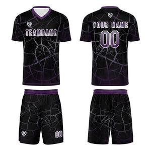 Conjunto personalizado de camiseta de fútbol negra y morada oscura para niños y adultos