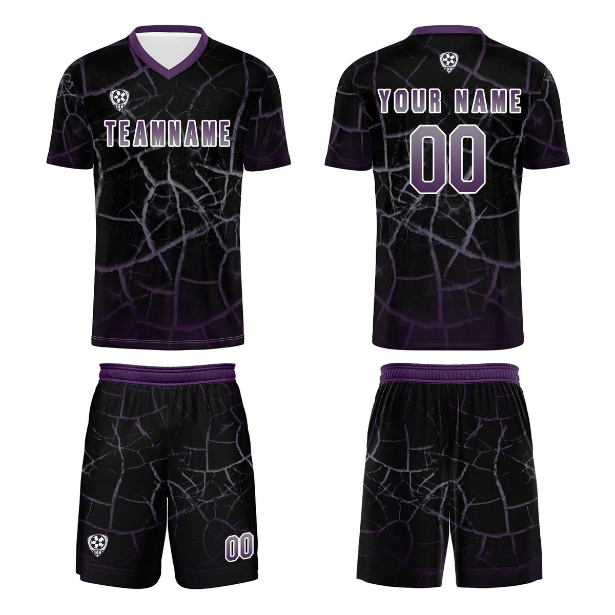 Conjunto personalizado de camiseta de fútbol negra y morada oscura para niños y adultos