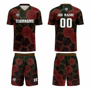 Conjunto personalizado de camiseta de uniforme negra y roja para niños y adultos