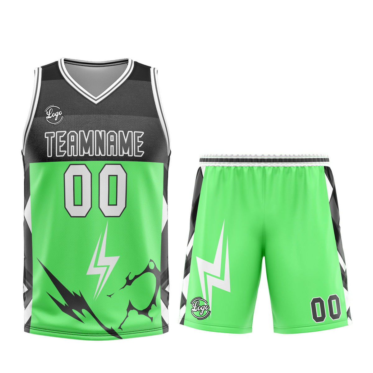 Uniforme de baloncesto personalizado en verde gris con tu logotipo-nombre y número impresos