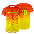 Camiseta de béisbol personalizada roja y amarilla con degradado uniformes de equipo con nombre y número