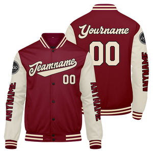 Chaquetas universitarias personalizadas color crema carmesí para hombres & mujeres y jóvenes & Chaquetas Letterman personalizadas