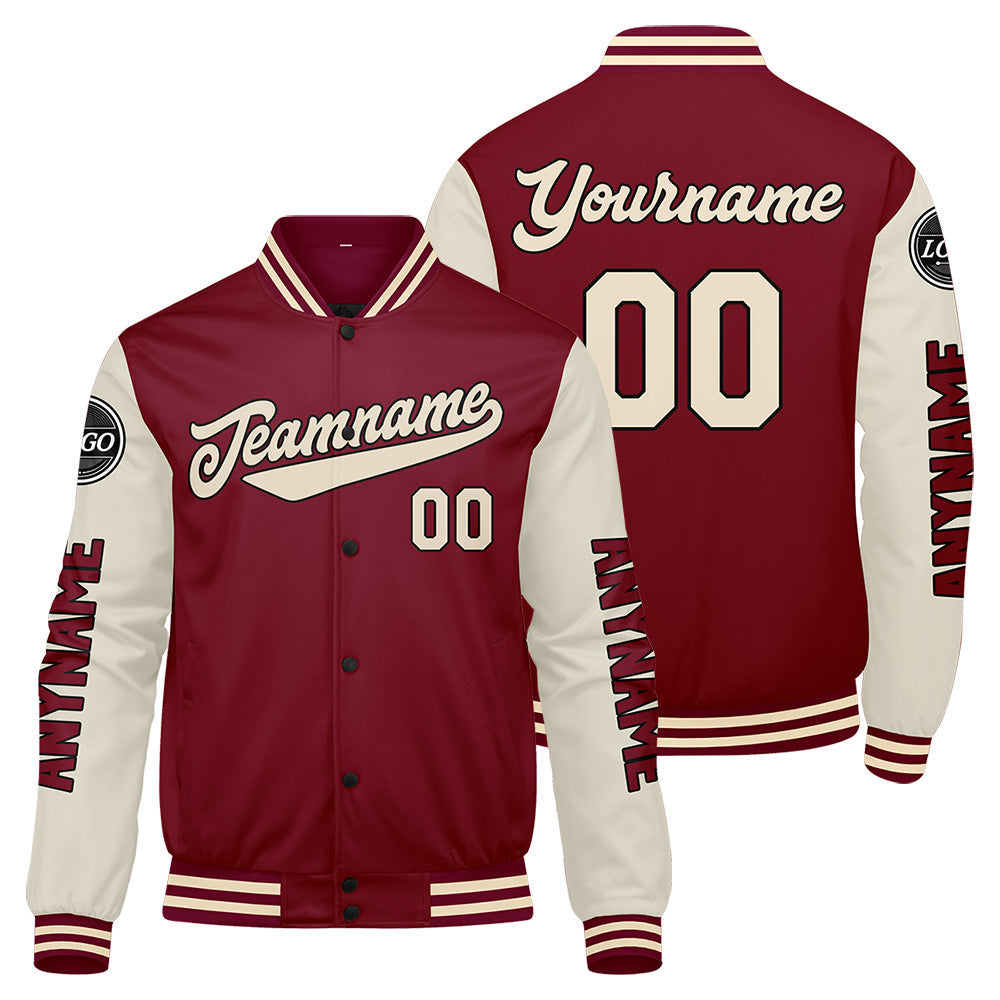 Chaquetas universitarias personalizadas color crema carmesí para hombres & mujeres y jóvenes & Chaquetas Letterman personalizadas