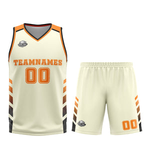 Uniforme de baloncesto personalizado color crema y naranja con tu logotipo-nombre y número impresos