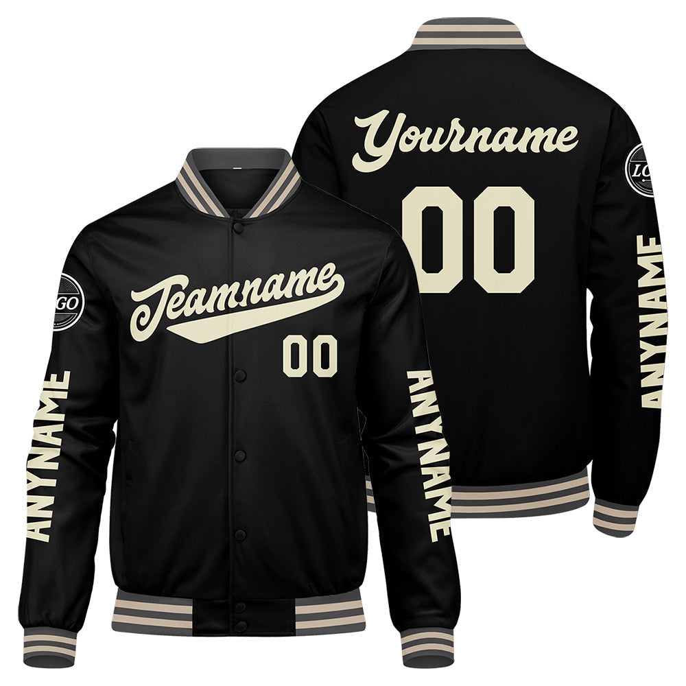 Chaquetas universitarias personalizadas en gris & negro y crema para hombres & mujeres y jóvenes & Chaquetas Letterman personalizadas