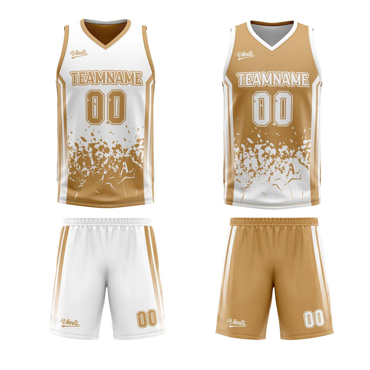 Traje de baloncesto reversible marrón y blanco personalizado para adultos y niños