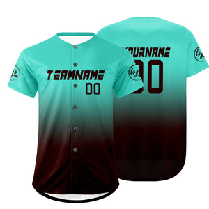 Camiseta de béisbol personalizada color marrón cian con degradado uniformes de equipo personalizados con nombre y número