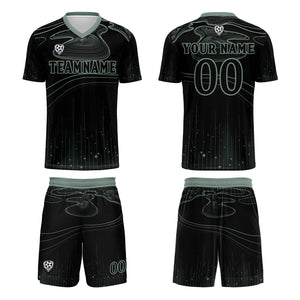 Conjunto personalizado de camiseta de fútbol negra y verde claro para niños y adultos