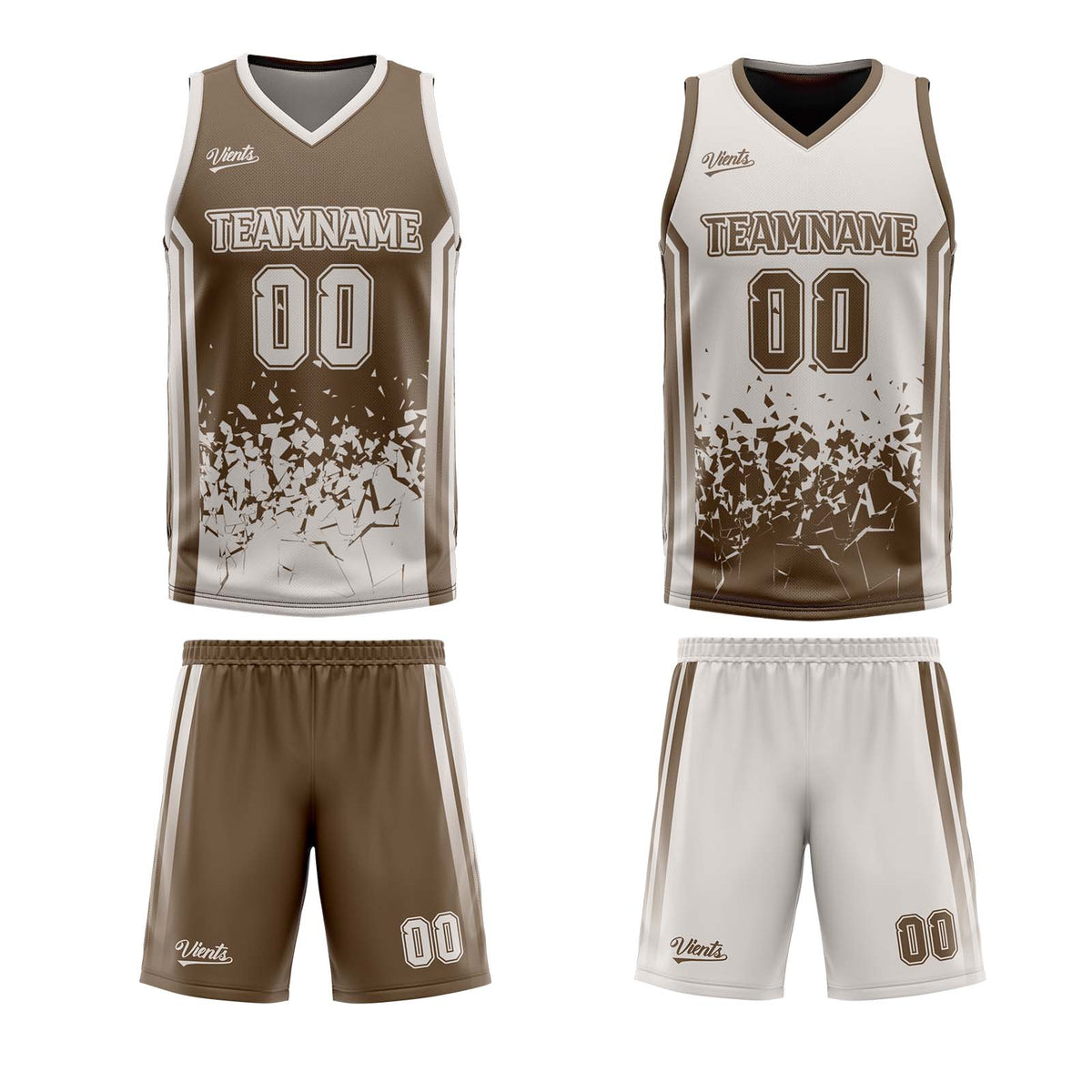 Traje de baloncesto reversible personalizado en marrón grisáceo mate para adultos y niños